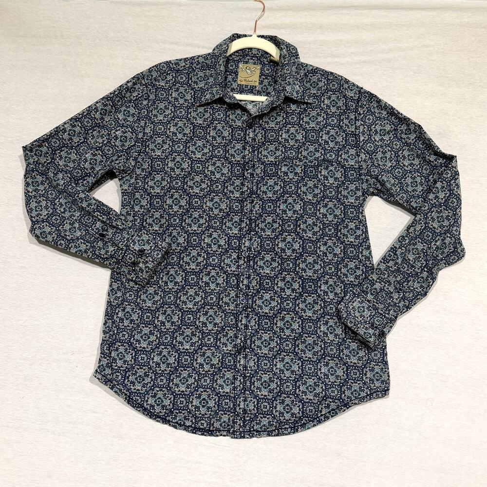 Tori Richard Ltd Blue Cotton Medallion Print Button Front Shirt Men's M